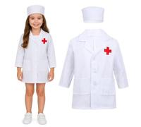 OIXEYA Blouse Blanche Enfant, Deguisement Medecin Costume, Docteur Enfant Costume avec Chapeau de Médecin, pour Garçon Fille Enfants de 3-6 Ans
