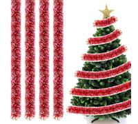 OIXEYA Guirlande de Noel Sapin, 4pcs Guirlandes Tinsel Noël, pour Mariage Anniversaire Fête Murs Fenêtres Sapin Decoration Noël, 2m X 9cm, Rouge