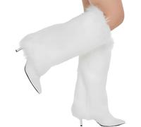 OIXEYA Jambières en Peluche pour Femme, Leg Warmers, Jambes en Fourrure d'hiver Manchettes, Couvre-jambes Doux et Sexy en Fourrure, Longues Bottes Manchettes pour Femmes, Blanc