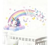 OIXEYA Stickers Muraux Enfants Licorne Arc en Ciel Aquarelle, Stickers Chambre Fille, Cœur et Nuage Autocollant Mural Décoration Chambre Enfants Bébé Salle de Jeux Pépinière Salon (B)