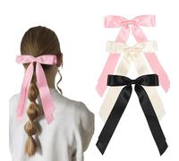 OIXYA Lot of 3 Hair Bows for Women Silky,lazos pelo mujer Satin Bows Hair Bows Neutral Colors for Women
