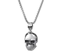 OIXYEY 1 Pièces Men'S Necklace, Skull Pendant With Metal Chain, Punk Style Jewellery Pour Women And Boys (Argent)