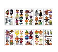 OIXYEY 10 Tatouages Adhésifs Pour Enfants,Tatouages Éphémères 100% Vegan Et Hypoallergéniques, Autocollants Tatouages Halloween, Kit De Tatouages Halloween Pour Enfants, Éléments Halloween