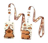 OIXYEY 2 Pièces Capybara Porte Badge Tour De Cou, Capibara Tour De Cou Badge,Strap Neck Avec Swivel Lobster Clasp,Pour Travailleur Infirmier Enseignant Étudiant(A)