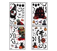 OIXYEY 4 Pièces 68 Éléments Halloween Décoration D'Intérieur Pour Fenêtres, Images Pour Fenêtres Halloween 20 X 30 Cm Pour Fête D'Halloween Décoration De Fenêtre, Zombies, Chauves-Souris,Kürbis Usw.