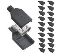 Oiyagai 20-Sets USB 2.0 Type-A Femelle Connecteurs avec Coque Plastique - 4 Broches, Prises Jack DIY pour Réparation et Assemblage de Câbles