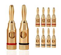Oiyagai Lot de 10 Fiches Banane Plaquées Or 24K, 4mm, pour Câbles de Haut-Parleur, 5 Rouges + 5 Noires