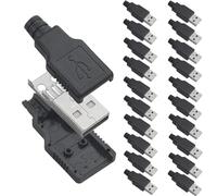Oiyagai Lot de 20 Connecteurs USB 2.0 Type A Mâle 4 Broches avec Couverture en Plastique Noire