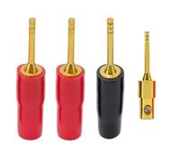 Oiyagai Lot de 4 Fiches Banane Plaquées Or 2mm, Type à Visser, Connecteurs pour Câblage Audio d'Amplificateur (2 Rouges + 2 Noirs)
