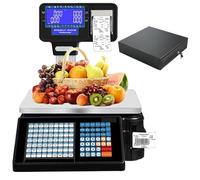 Oiyekntd Balance Commerciale avec Impression d'étiquettes, Balance numérique à Codes-Barres avec imprimante d'étiquettes et de reçus, présentoir sur Pied, capacité de 30 kg / 60 lbs Machine+Cashbox