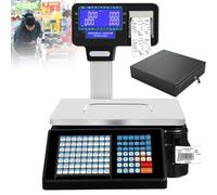 Oiyekntd Balance numérique avec Impression d'étiquettes de Prix, Balance de calcul de Prix avec Affichage sur Colonne, Balance Commerciale numérique avec écran LCD Double Face Machine+Cashbox