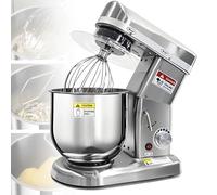 Oiyekntd Robot pâtissier Professionnel, Robot de Cuisine électrique en métal avec Bol en Acier Inoxydable de 5/7/10 L, Crochet pétrisseur, Fouet et Batteur, 3 Vitesses, mixeur Multifonction Silver-7L