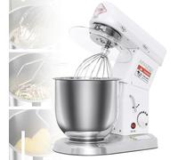 Oiyekntd Robot pâtissier Professionnel, Robot de Cuisine électrique en métal avec Bol en Acier Inoxydable de 5/7/10 L, Crochet pétrisseur, Fouet et Batteur, 3 Vitesses, mixeur Multifonction White-10L