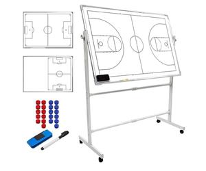 Oiyekntd Tableau Blanc Double Face à roulettes pour entraîneurs, avec marqueur et effaceur, Support rétractable, pour Noter Les stratégies Tactiques Basketball-60 * 90cm