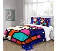 OJASDBDJE Géo Cat Motif Housse De Couette 3 Pièces Modern Art Parure De Lit Microfibre Facile d'entretien pour Garçons/Filles Qualité Supérieure Double(200x200cm)