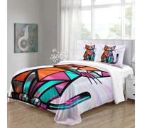 OJASDBDJE Géo Cat Motif Housse De Couette 3 Pièces Modern Art Parure De Lit Microfibre Fermeture Éclair pour Garçons/Filles Déco De Chambre King(220x240cm)