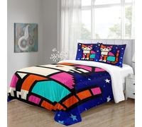 OJASDBDJE Géo Cat Motif Housse De Couette 3 Pièces Modern Art Parure De Lit Ultra-Douce Facile d'entretien pour Garçons/Filles Déco De Chambre King(220x240cm)