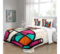 OJASDBDJE Géo Cat Motif Housse De Couette 3 Pièces Modern Art Parure De Lit Ultra-Douce Fermeture Éclair pour Enfants/Adulte Déco De Chambre King(220x240cm)