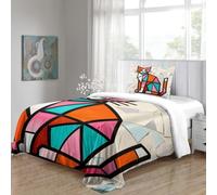 OJASDBDJE Imprimée/Impression 3D Géo Cat Housse De Couette 3 Pièces Modern Art Parure De Lit Microfibre Hypoallergénique pour Garçons/Filles Qualité Supérieure Single(135x200cm)