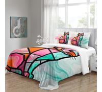 OJASDBDJE Imprimée/Impression 3D Géo Cat Housse De Couette 3 Pièces Modern Art Parure De Lit Ultra-Douce Hypoallergénique pour Enfants/Adulte Déco De Chambre Super King(260x220cm)