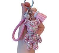 Ojexus Porte-clés tendance en cuir avec pendentif en forme d'ours en peluche et strass - Accessoire de voiture, rose, Medium