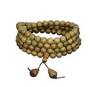 OJHFJMGH Bracelets de chapelets, Bracelet/collier en perles de santal vert 8 mm, composé plusieurs cercles, avec 108, style chapelet Bouddha, unisexe, for la prière et méditation (mala)