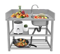 OJHFJMGH Évier en Acier Inoxydable, Évier Utilitaire, Station de Lavage des Mains Éviers Utilitaires for Une buanderie, avec Robinet d'eau Chaude et Froide(100x50x80cm)