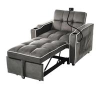 Ojiuboo Canapé pliant 3 en 1 avec porte-gobelet et support pour téléphone portable, fauteuil, chaise longue, canapé, housse en velours, dossier réglable sur trois positions, poches latérales, 83 x 167
