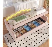 Ojiuboo Lit de jour, canapé-lit, en flanelle, élévateur hydraulique, avec espace de rangement + bande lumineuse LED à changement de couleur, lit simple multifonction (matelas non inclus), 90 x 200 cm