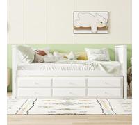 Ojiuboo Lit simple, pour enfant, en bois massif, avec trois tiroirs et lit gigogne, fonction de rangement, design simple, convient aux petits espaces, style moderne, blanc, 140 x 200 cm