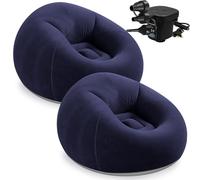 OJMHD Lot de 2 poufs gonflables pour adultes, canapé gonflable pliable avec pompe à air électrique pour camping, jeux, lecture, salon, chambre à coucher, extérieur, bleu marine
