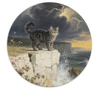 Ojos Azules Cat 1000 Pièces Puzzles Convient Aux Adultes Aux Enfants Animal Puzzle Circulaire Décoration pour Enfants Cadeau Jeu D'Intelligence De l'art De La Décoration Moderne 1000pcs (67.5x67.5cm)