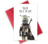 OJsensai Funny Baby Yoda Card, Adorable Yoda Valentine’s Day Card for Husband or Wife, Star Wars Fan Mandalorian Theme Card for Spouse Ex, You + Me This Is The Way Card for Boyfriend or Girlfriend