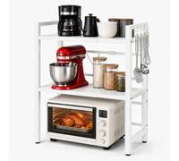 OJTOJT Étagère micro-ondes extensible, étagères pour micro-ondes avec 6 crochets étagère de cuisine gain de place, 40 - 63 cm réglable deux niveaux micro-ondes étagère pour mettre des assiettes（blanc）