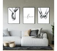 OJTOJT Lot de 3 posters modernes, pour chambre à coucher, tenue de la main en noir et blanc, ligne d'amour, posters adaptés pour la maison et le bureau, sans cadre (21 x 30 cm)