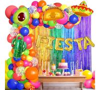 ojustbeok Décorations de fête mexicaine - Guirlande de ballons - Rideau à franges en aluminium - Décoration de fête mexicaine - Toile de fond pour cabine photo - Fournitures de fête d'anniversaire de