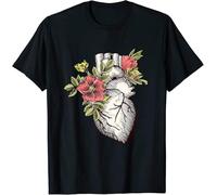 OJWKSXLL Heart Anatomy Flowers Funny Anatomical Heart and Human T-Shirt Black Manches Courtes(X-Large)