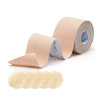 OK TAPE Bande de Levage de Poitrine pour Grands Seins A-G Coupe Ruban Invisible avec 5 Paires de Cache-Tétons Bande Vêtements pour Robes,Body Tape pour Gros Seins,5cm x 5m,Rose