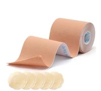 OK TAPE Bande de Levage de Poitrine pour Grands Seins A-G Coupe Ruban Invisible avec 5 Paires de Cache-Tétons Bande Vêtements pour Robes,Body Tape pour Gros Seins,5cm x 5m,Beige