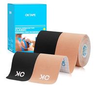 OK TAPE Ruban de kinésiologie pré-découpé de 25 cm de long et 5 cm de large, en coton élastique sans latex, 5cmx5m,2 Rouleaux,Beige+Noir
