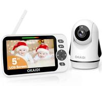 OKAIDI Moniteur vidéo bébé caméra et audio, écran de 5 pouces sans WiFi, batterie 30H et moniteur bébé 8 langues, zoom panoramique à distance, caméra bébé de 305 m, vision nocturne, OD8052