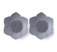 Okami Products Porte-savon en silicone motif fleur japonaise - Lot de 2 porte-savon (gris)