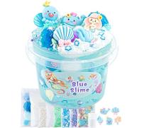 Okaybee 10 FL OZ Mermaid Slime Kit, Blue Clear Slime Set, Schleim Kinder for Age 8-12, Glimmer Crunchy Schleim Set Includes 9 Packs of Slime Add-ins, Schleim Sensory Toys, Birthday Hallowmas Gift