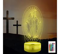Okayera Veilleuse catholique 3D de la Vierge Marie, cadeau catholique, décoration 16 couleurs changeantes + télécommande, cadeau religieux pour anniversaire, fête des mères, pour les croyantes, maman