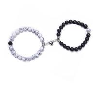 Okaywork 2PCS bracelet connecté couple,Magnetique Bracelet pour Couples Connecté Perles eamoureux,Bracelet Pierre Naturelle correspondant (noir,blanc)