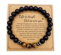 Okaywork 8mm Bracelets Homme Obsidienne Noire Anti Tabac Cadeau Idée Anniversaire, Fête des Pères, Cadeau Ado, Mari, Copain, Couple, Noël (Noir)