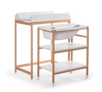 OKBABY Woody - Table à langer en bois avec baignoire ergonomique et roulettes, complète avec matelas à langer doux pour nouveau-nés - 0-12 mois (11 kg) - Blanc