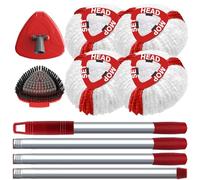 OKcedier Housse de Rechange pour Vileda Turbo 2 en 1 Balai à Franges, Têtes de Rechange pour Balai à Franges avec 4 Têtes en Microfibres, 1 Manche, 1 Base de Balai à Franges et 1 Brosse