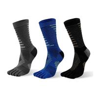 Okdance Chaussettes mi-longues pour homme en matériau Coolmax - Séchage rapide - Séparateur d'orteils - Pour trail, course à pied, marathon, randonnée, Gris/bleu/noir, L