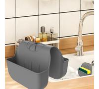 OKeanu Porte-éponge pour évier de cuisine, support de selle d'évier en silicone, porte-éponges sur robinet, panier à accessoires de cuisine à suspendre - Gris foncé